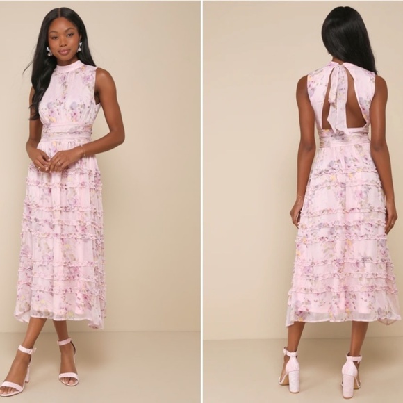 LULU's Floral Romantic Sexy Flowy Prom Wedding Chic Resort Midi Dress NWOT - Picture 1 of 4